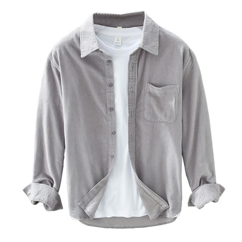Chaqueta de pana de algodón puro con botones lisos de manga larga para hombre, con bolsillo, de Buddha Stones Daily - image 18