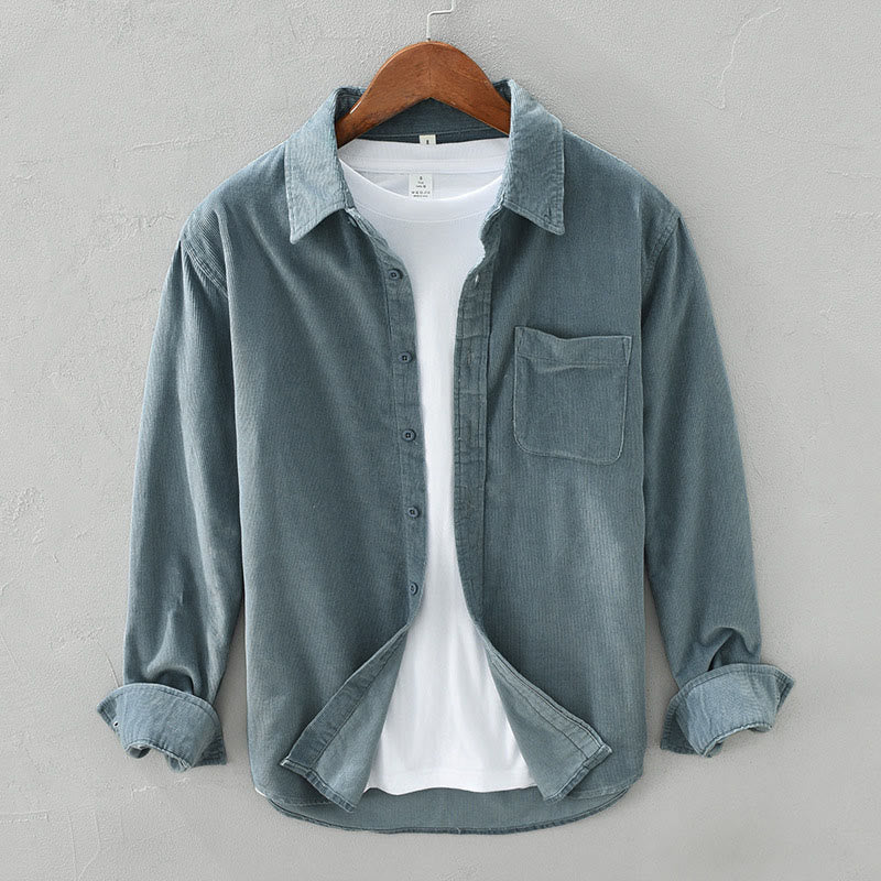 Chaqueta de pana de algodón puro con botones lisos de manga larga para hombre, con bolsillo, de Buddha Stones Daily - Verde mar claro - US/UK/AU42, EU52 (3XL) - image 1