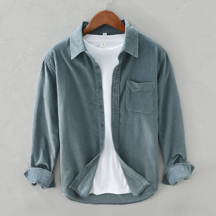 Chaqueta de pana de algodón puro con botones lisos de manga larga para hombre, con bolsillo, de Buddha Stones Daily - Verde mar claro - US/UK/AU42, EU52 (3XL) - image 1