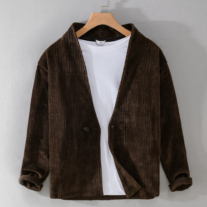 Chaqueta de manga larga para hombre con cuello en V y textura acanalada sencilla Buddha Stones Commute - image 8