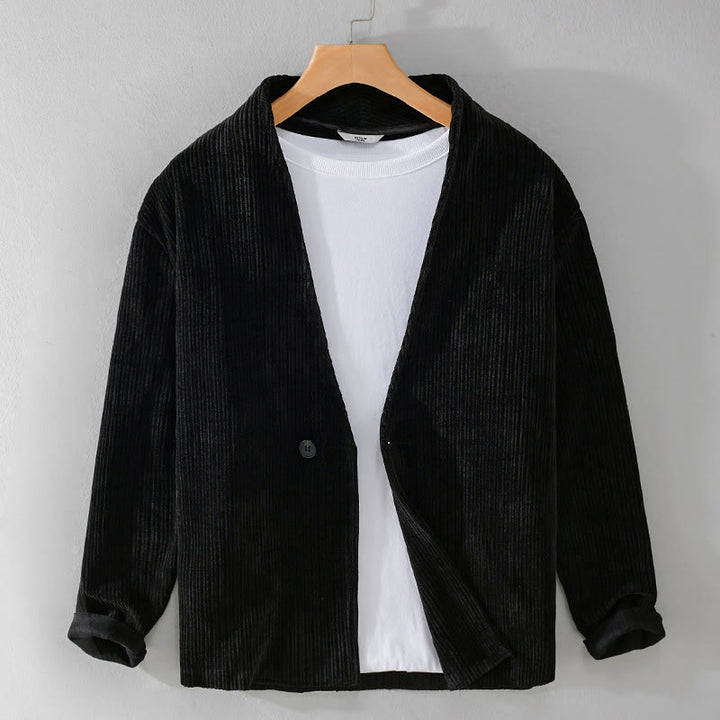 Chaqueta de manga larga para hombre con cuello en V y textura acanalada sencilla Buddha Stones Commute - image 14