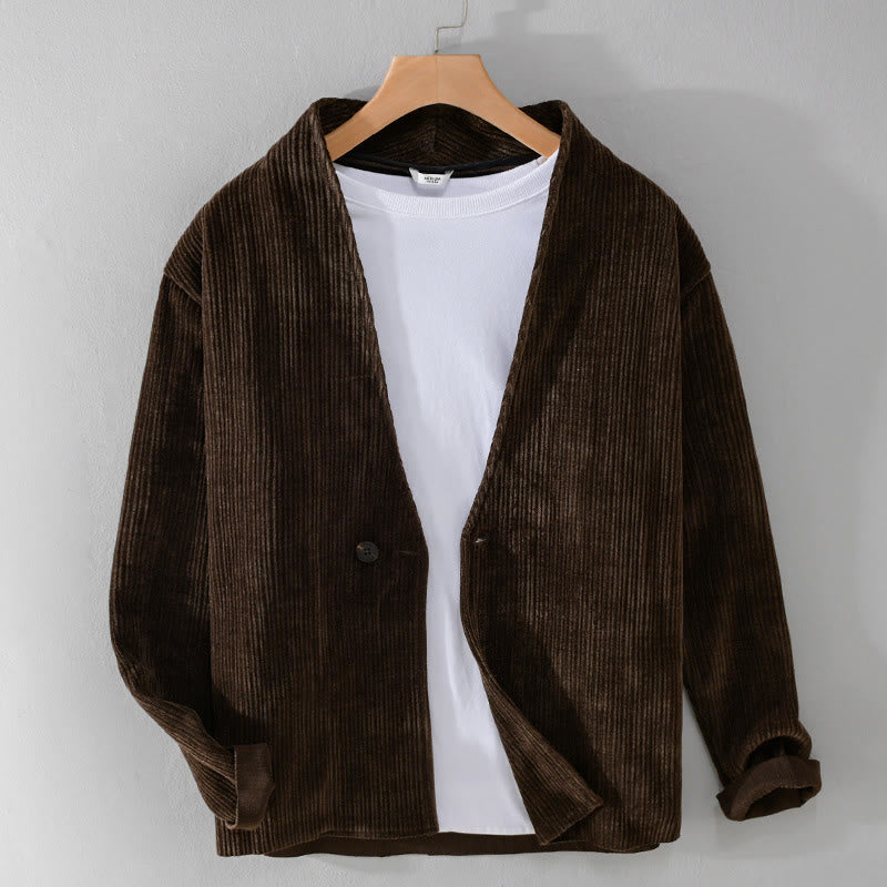 Chaqueta de manga larga para hombre con cuello en V y textura acanalada sencilla Buddha Stones Commute - SaddleBrown - US/UK/AU42, EU52 (3XL) - image 7