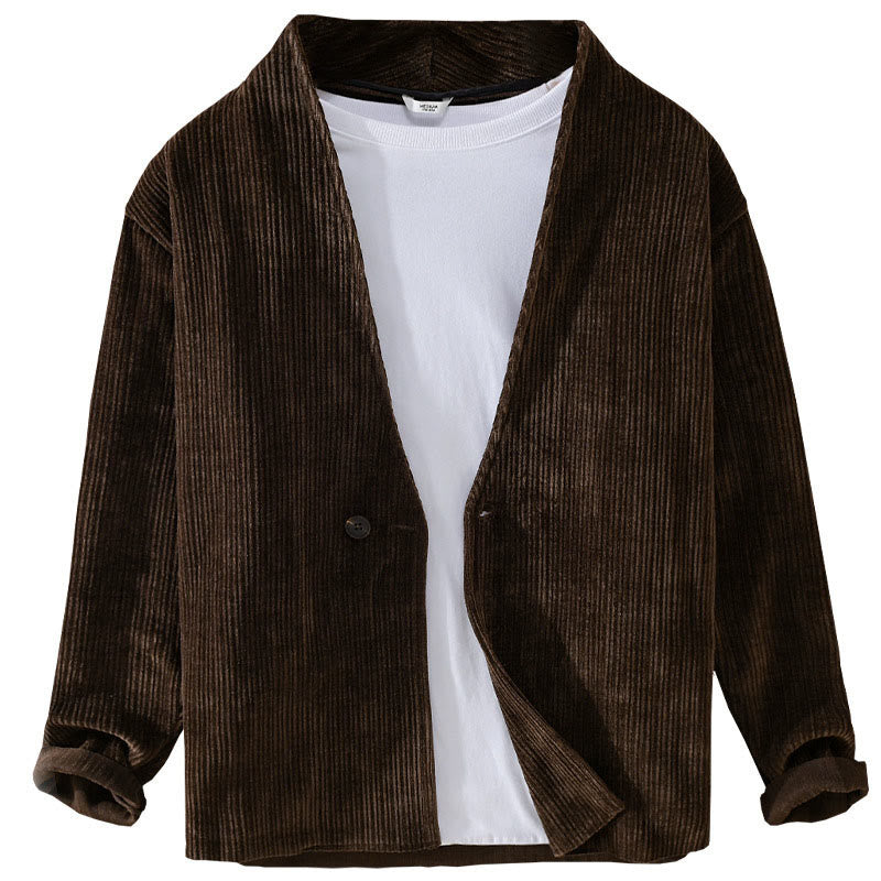 Chaqueta de manga larga para hombre con cuello en V y textura acanalada sencilla Buddha Stones Commute - image 12