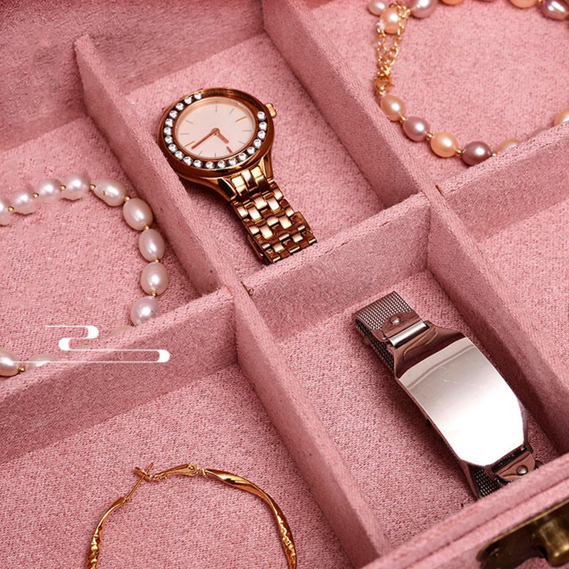 Caja organizadora de joyas de diseño Simple con Buddha Stones, caja de almacenamiento de joyas de dos capas, caja de franela con cerradura - image 13