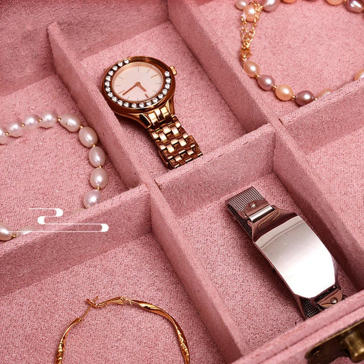 Caja organizadora de joyas de diseño Simple con Buddha Stones, caja de almacenamiento de joyas de dos capas, caja de franela con cerradura - image 13