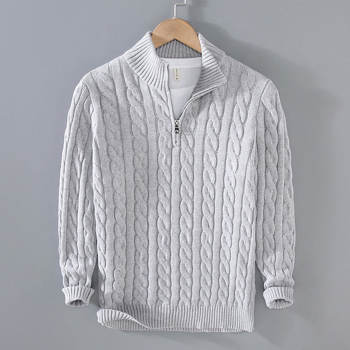 Suéter de algodón de manga larga para hombre con cuello alto, cremallera y textura de invierno de Buddha Stones - Gris claro - US/UK/AU42, EU52 (3XL) - image 2