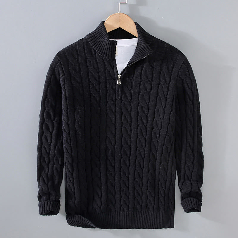 Suéter de algodón de manga larga para hombre con cuello alto, cremallera y textura de invierno de Buddha Stones - Negro - US/UK/AU42, EU52 (3XL) - image 0