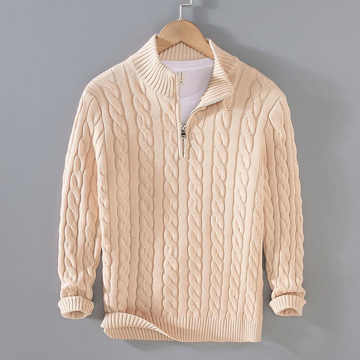 Suéter de algodón de manga larga para hombre con cuello alto, cremallera y textura de invierno de Buddha Stones - LimónChiffon - US/UK/AU42, EU52 (3XL) - image 4