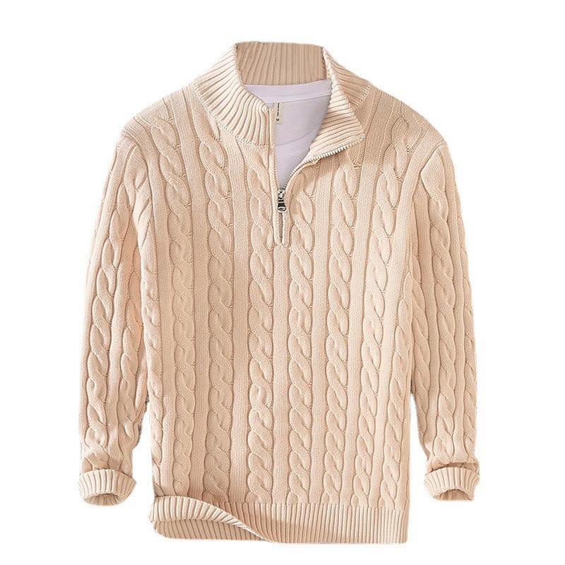 Suéter de algodón de manga larga para hombre con cuello alto, cremallera y textura de invierno de Buddha Stones - image 13