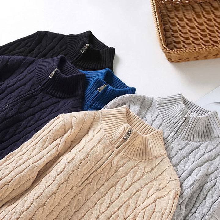 Suéter de algodón de manga larga para hombre con cuello alto, cremallera y textura de invierno de Buddha Stones - image 16