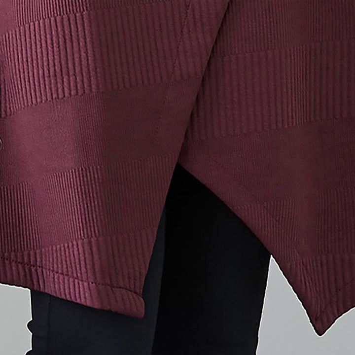 Vestido midi de manga larga con cuello alto y diseño irregular de Buddha Stones para invierno, con bolsillos. - image 9