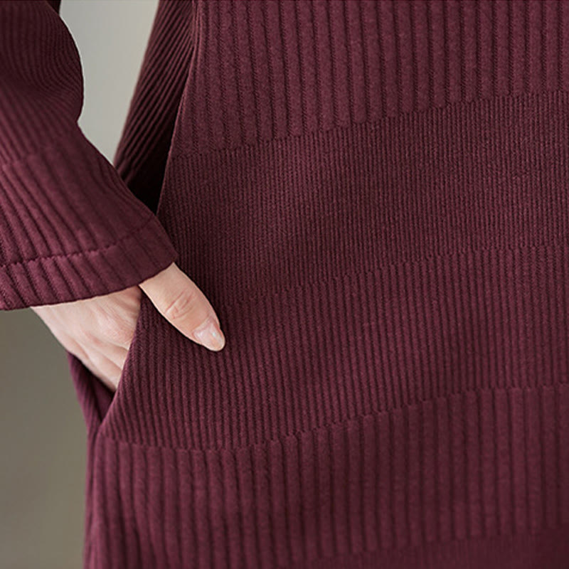 Vestido midi de invierno con diseño de dobladillo irregular, cuello alto, manga larga y bolsillos de Buddha Stones - image 7