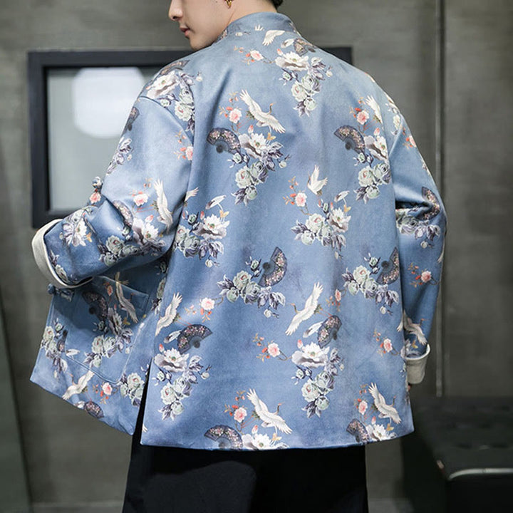 Buddha Stones , flores, abanicos, pájaros, botones de rana, chaqueta de algodón para hombre, camisa con bolsillos - image 12