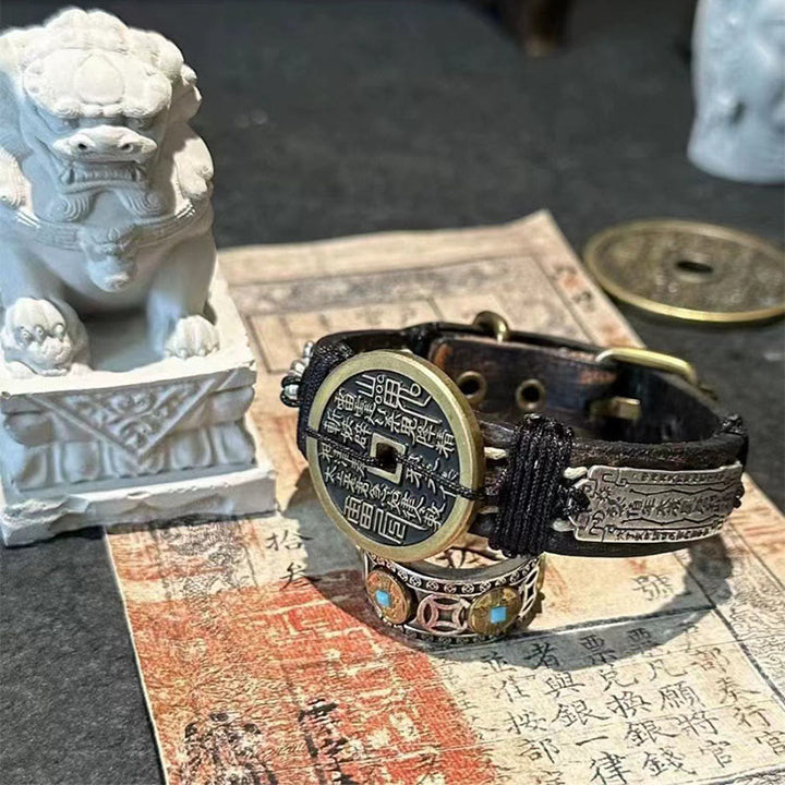 Pulsera de cuero con Buddha Stones, montaña Pixiu, fantasmas, dinero y suerte.  - image 1