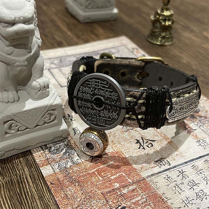 Pulsera de cuero con Buddha Stones , monedas de los cinco emperadores, fantasmas de la montaña, dinero gastado y suerte.  - image 1