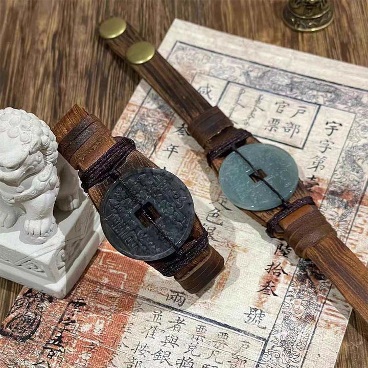 Pulsera de cuero con Buddha Stones, jade, montaña, fantasmas, gastar dinero y prosperidad.  - image 4