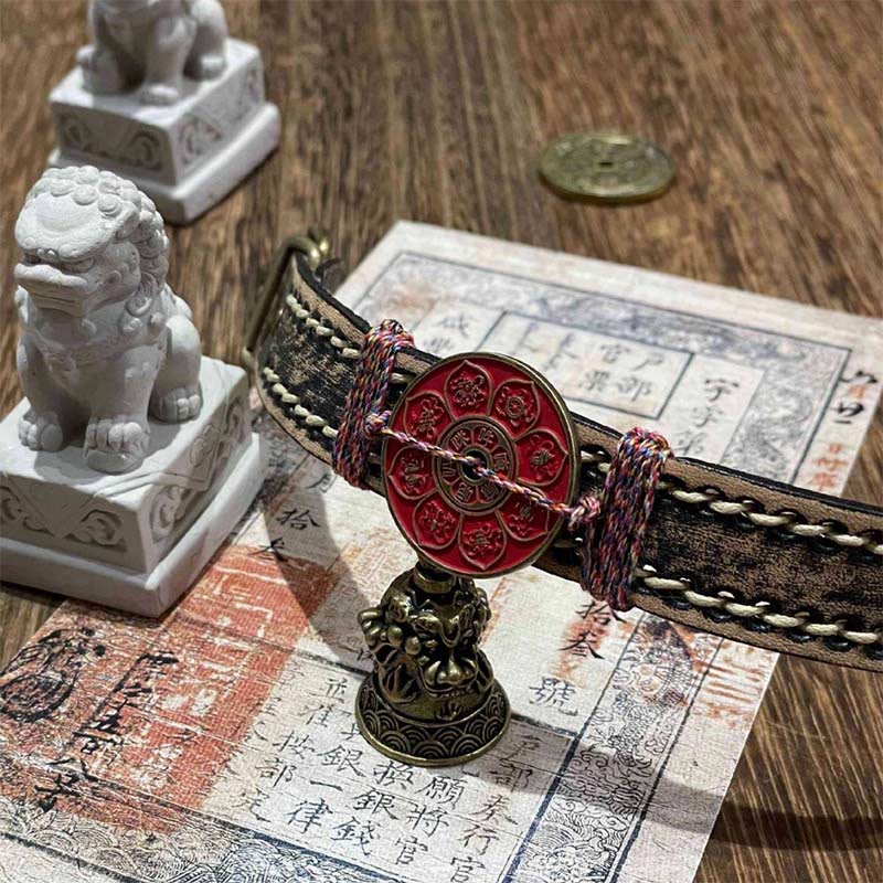 Pulsera de cuero con Buddha Stones, cinabrio, loto, bendición Om Mani Padme Hum  - image 2