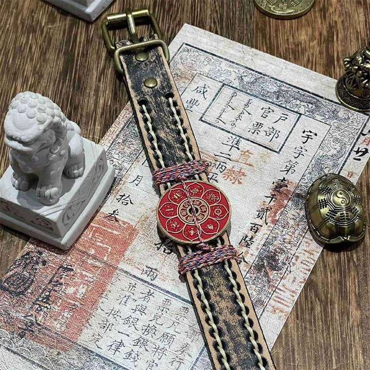 Pulsera de cuero con Buddha Stones, cinabrio, loto, bendición Om Mani Padme Hum  - image 3
