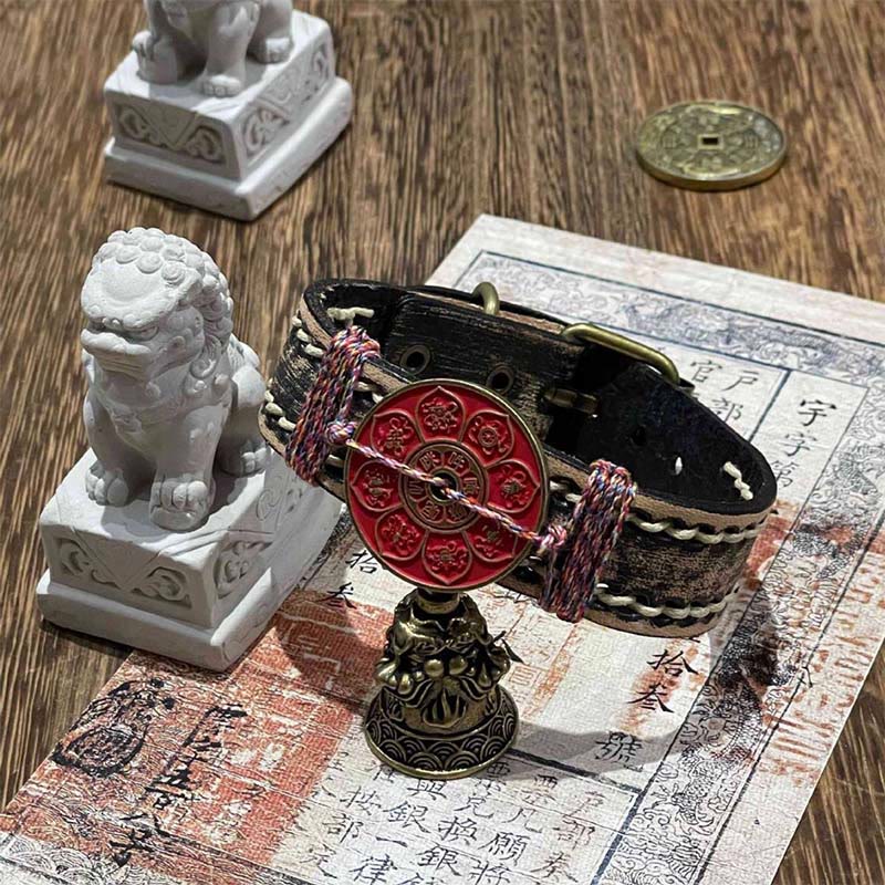 Pulsera de cuero con Buddha Stones, cinabrio, loto, bendición Om Mani Padme Hum  - image 1