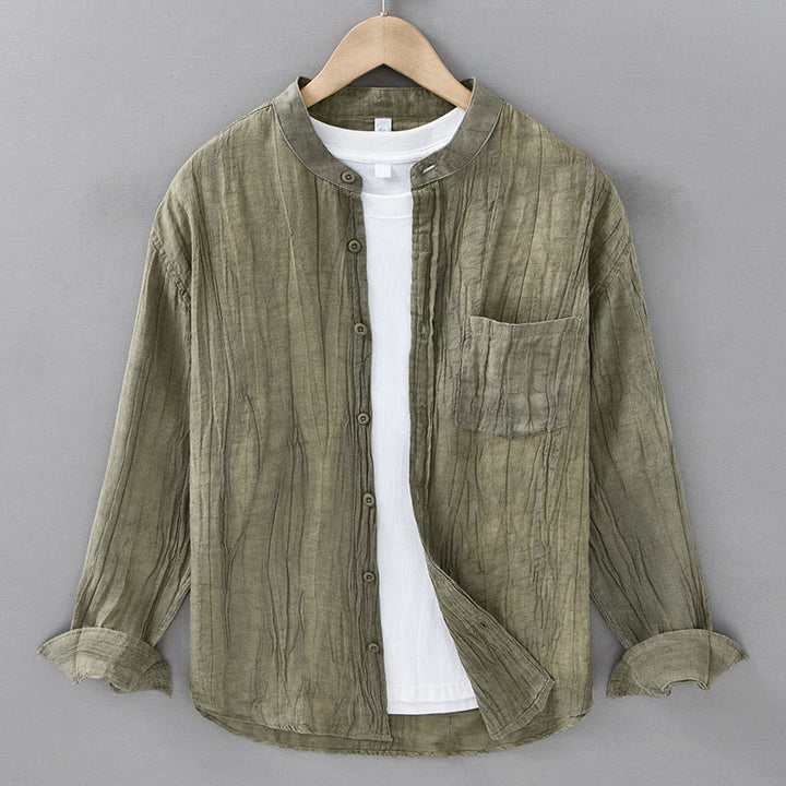 Buddha Stones Camisas de lino ramio para hombre con diseño de pliegues, mangas largas y botones - AmarilloVerde - US/UK/AU42, EU52 (3XL) - image 5