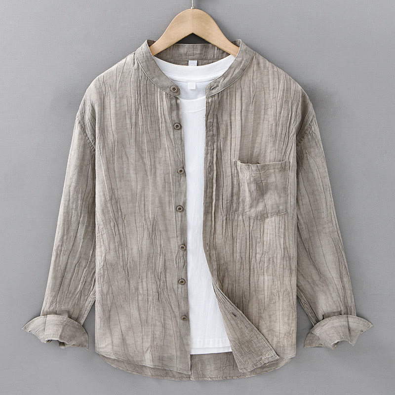 Buddha Stones Camisas de lino ramio para hombre con diseño de pliegues, mangas largas y botones - Lino - US/UK/AU42, EU52 (3XL) - image 9