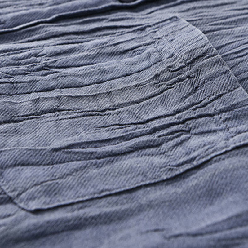 Buddha Stones Camisas de lino ramio para hombre con diseño de pliegues, mangas largas y botones - image 16
