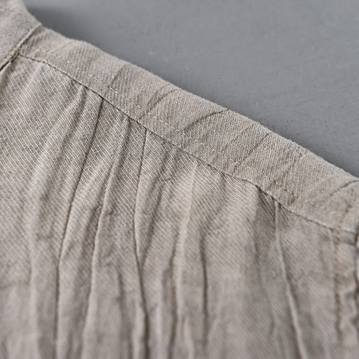 Buddha Stones Camisas de lino ramio para hombre con diseño de pliegues, mangas largas y botones - image 11