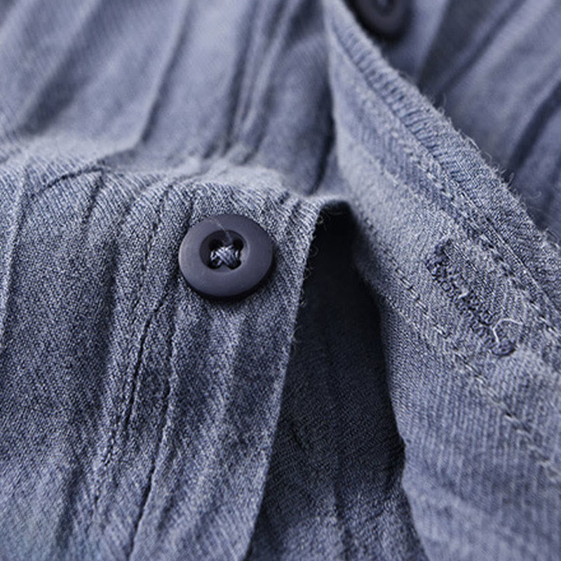 Buddha Stones Camisas de lino ramio para hombre con diseño de pliegues, mangas largas y botones - image 17