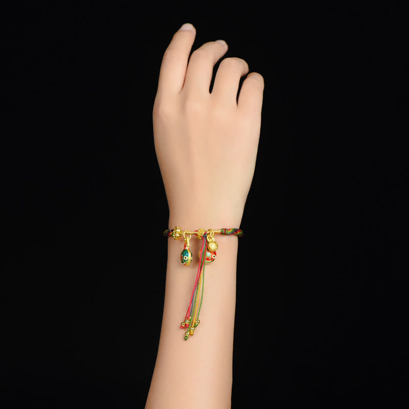 Pulsera trenzada de hilo colorido con nudo de la suerte familiar, con Buddha Stones, oro tibetano y bestia tragadora - image 3