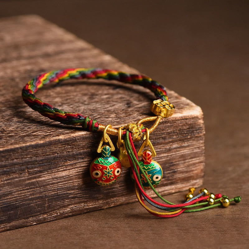 Pulsera trenzada de hilo colorido con nudo de la suerte familiar, con Buddha Stones, oro tibetano y bestia tragadora - image 2