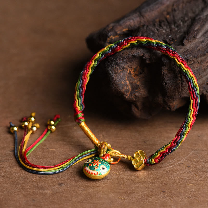 Pulsera trenzada de hilo colorido con nudo de la suerte familiar, con Buddha Stones, oro tibetano y bestia tragadora - image 10