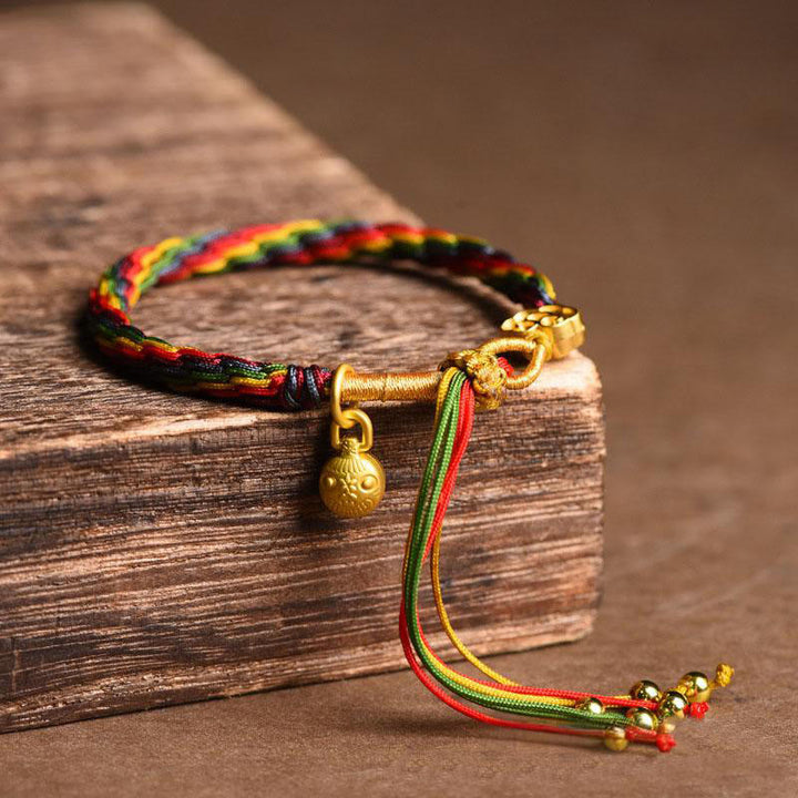 Pulsera trenzada de hilo colorido con nudo de la suerte familiar, con Buddha Stones, oro tibetano y bestia tragadora - Bebé Bestia Devoradora de Oro (Circunferencia de la muñeca: 15-23 cm) - image 6