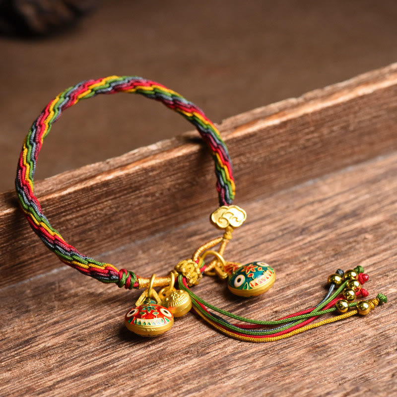 Pulsera trenzada de hilo colorido con nudo de la suerte familiar, con Buddha Stones, oro tibetano y bestia tragadora - Familia de Bestias Devoradoras de Oro (circunferencia de la muñeca: 15-23 cm) - image 0