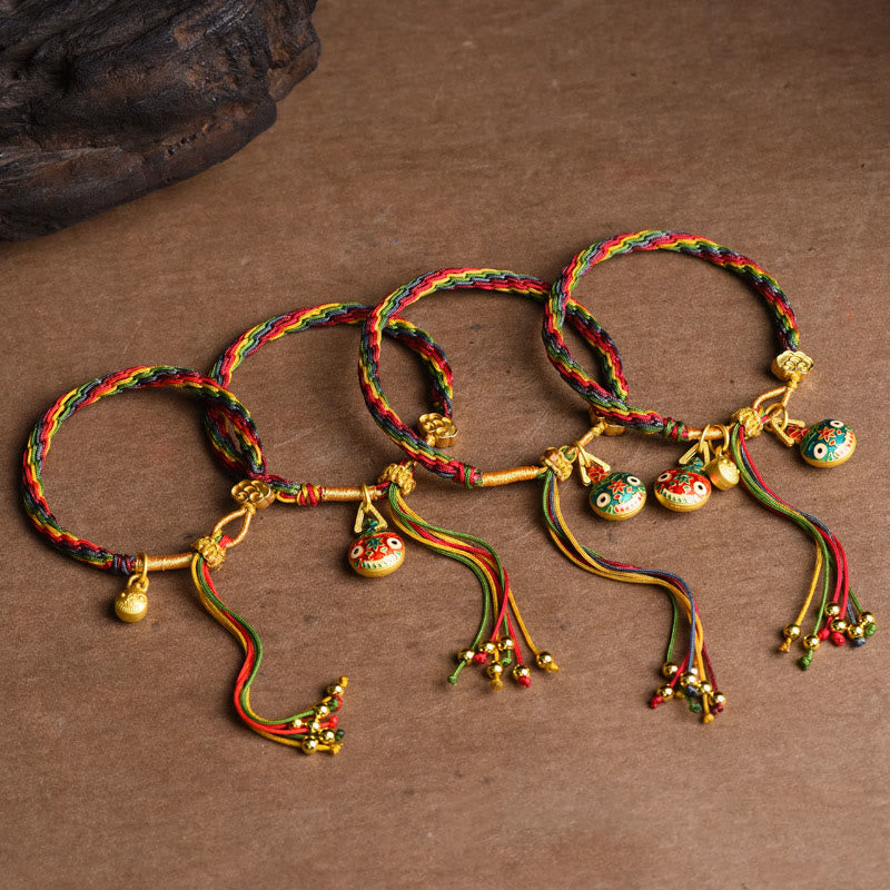 Pulsera trenzada de hilo colorido con nudo de la suerte familiar, con Buddha Stones, oro tibetano y bestia tragadora - image 12