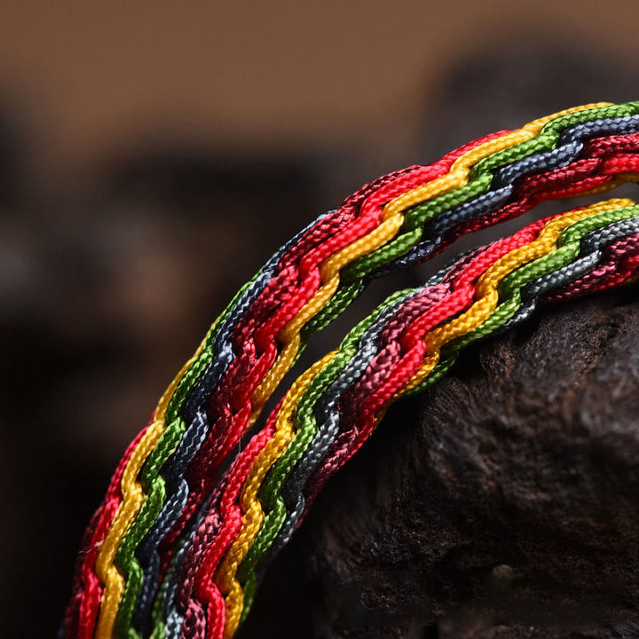 Pulsera trenzada de hilo colorido con nudo de la suerte familiar, con Buddha Stones, oro tibetano y bestia tragadora - image 13