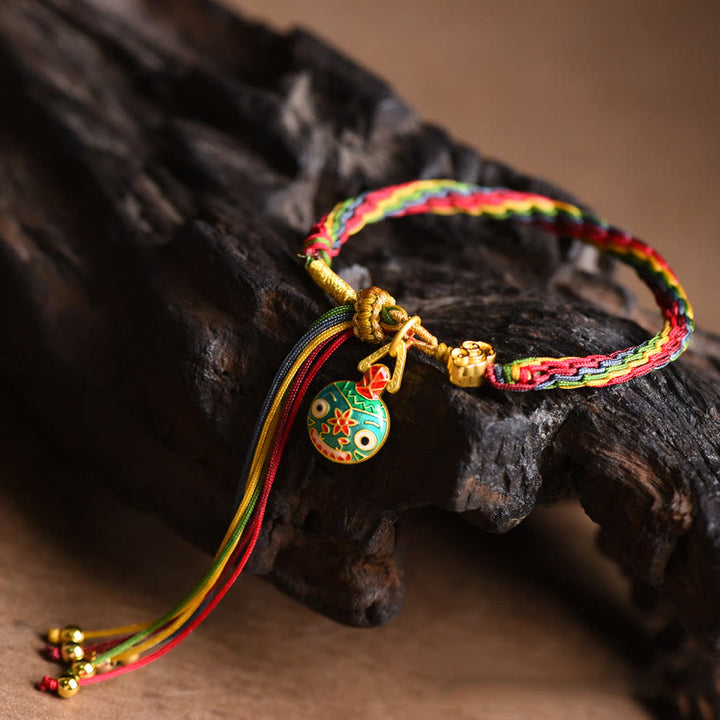 Pulsera trenzada de hilo colorido con nudo de la suerte familiar, con Buddha Stones, oro tibetano y bestia tragadora - image 11