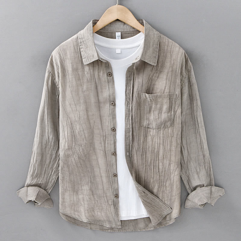 Camisas de lino y ramio para hombre con cuello alto, manga larga, arrugas y botones, con estampado de Buddha Stones - Lino - US/UK/AU42, EU52 (3XL) - image 12