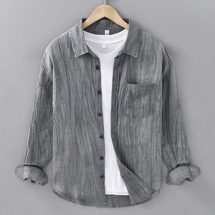 Camisas de lino y ramio para hombre con cuello alto, manga larga, arrugas y botones, con estampado de Buddha Stones - Gris - US/UK/AU42, EU52 (3XL) - image 4