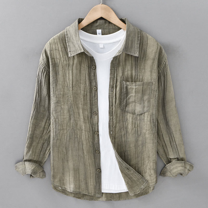 Camisas de lino y ramio para hombre con cuello alto, manga larga, arrugas y botones, con estampado de Buddha Stones - Caqui oscuro - US/UK/AU42, EU52 (3XL) - image 8