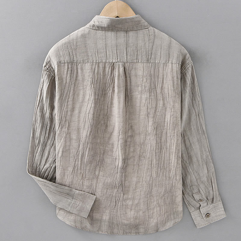 Camisas de lino y ramio para hombre con cuello alto, manga larga, arrugas y botones, con estampado de Buddha Stones - image 13