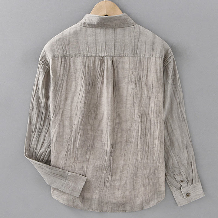 Camisas de lino y ramio para hombre con cuello alto, manga larga, arrugas y botones, con estampado de Buddha Stones - image 13