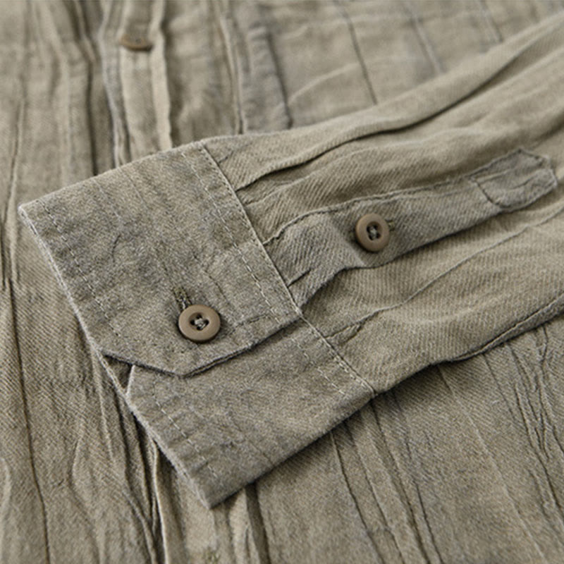 Camisas de lino y ramio para hombre con cuello alto, manga larga, arrugas y botones, con estampado de Buddha Stones - image 10