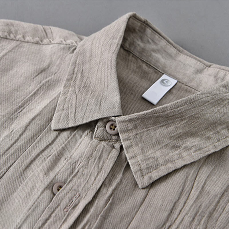 Camisas de lino y ramio para hombre con cuello alto, manga larga, arrugas y botones, con estampado de Buddha Stones - image 14