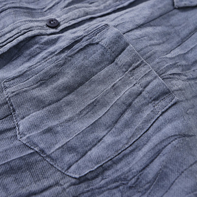 Camisas de lino y ramio para hombre con cuello alto, manga larga, arrugas y botones, con estampado de Buddha Stones - image 2