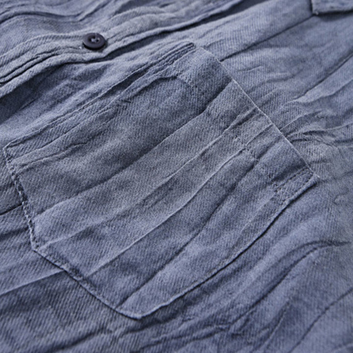 Camisas de lino y ramio para hombre con cuello alto, manga larga, arrugas y botones, con estampado de Buddha Stones - image 2