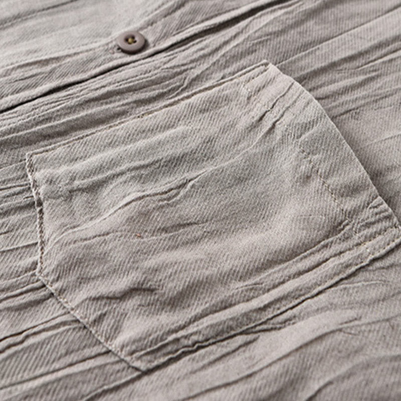 Camisas de lino y ramio para hombre con cuello alto, manga larga, arrugas y botones, con estampado de Buddha Stones - image 16
