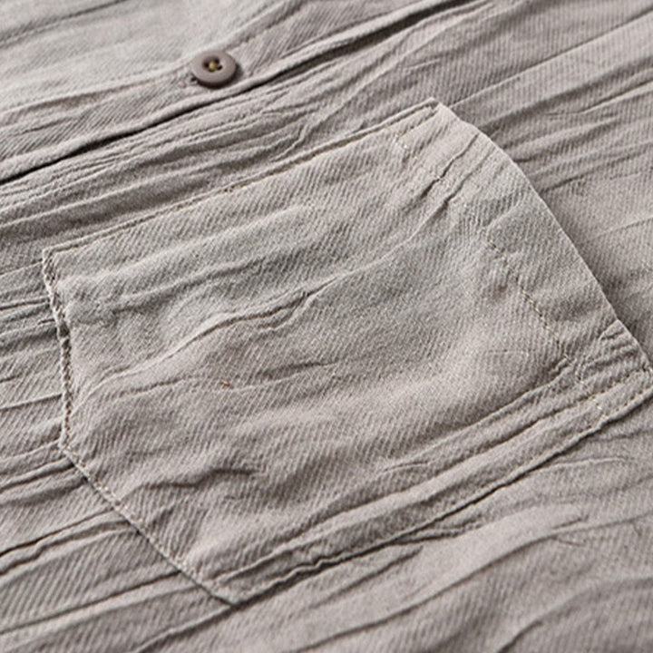 Camisas de lino y ramio para hombre con cuello alto, manga larga, arrugas y botones, con estampado de Buddha Stones - image 16