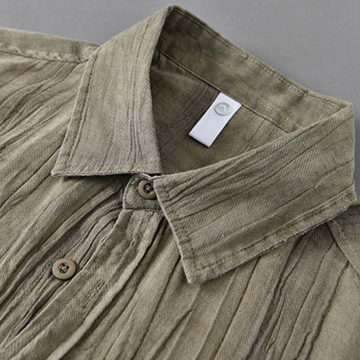 Camisas de lino y ramio para hombre con cuello alto, manga larga, arrugas y botones, con estampado de Buddha Stones - image 9
