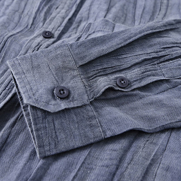 Camisas de lino y ramio para hombre con cuello alto, manga larga, arrugas y botones, con estampado de Buddha Stones - image 3