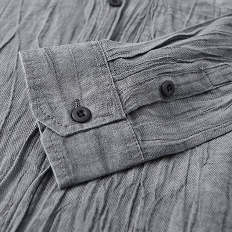 Camisas de lino y ramio para hombre con cuello alto, manga larga, arrugas y botones, con estampado de Buddha Stones - image 7